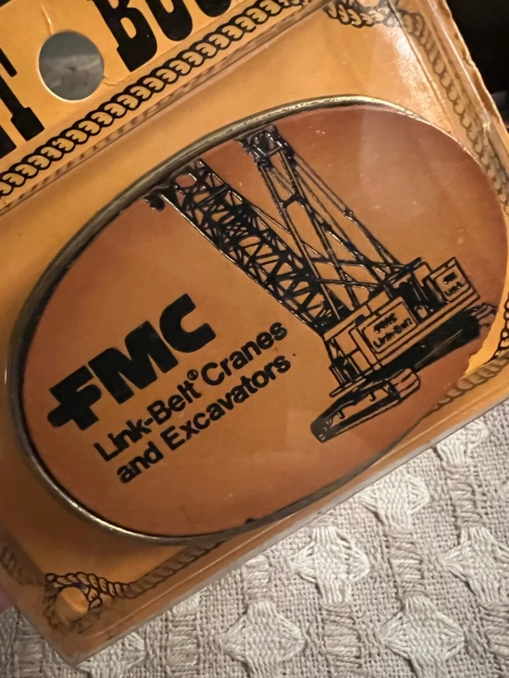 VINTAGE *NEW OLD STOCK* FMC Excavators Link Belt Cranes Leather Belt‎ Buckle NIB